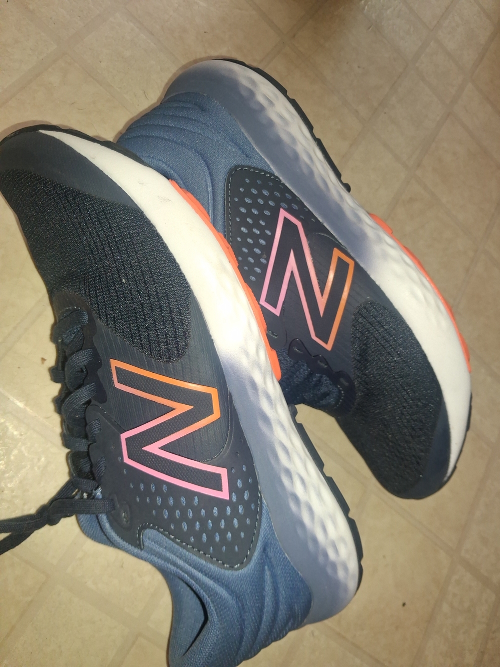 New Balance 520s Womens Navy Running Shoes with Pink-Orange Accent
